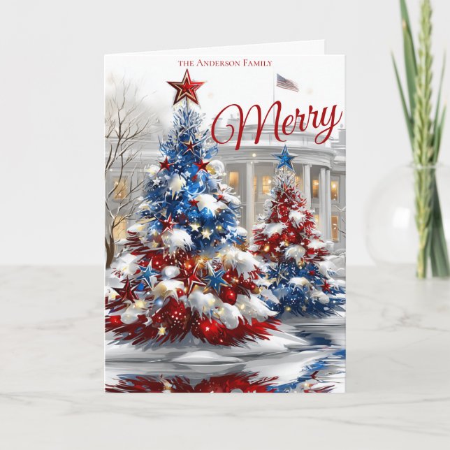 Carte Arbres de Noël Festifs Rouge Blanc Bleu  (Devant)