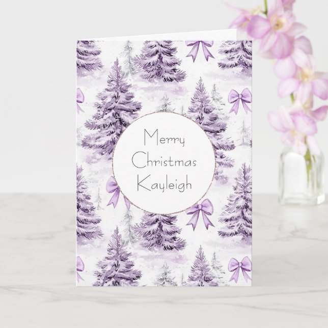 Carte Arbres de Noël Fillettes Violets & Rubans   (Orchidée)