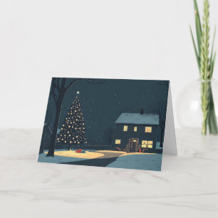 Carte Arbres décorés par des maisons couvertes de neige