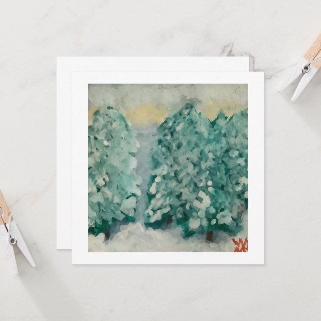 Carte Arbres d'hiver en neige (Devant/Arrière en situation)