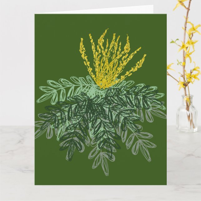 Carte Arbuste botanique Mahonia Dessin à la main  Vert (Fleur jaune)