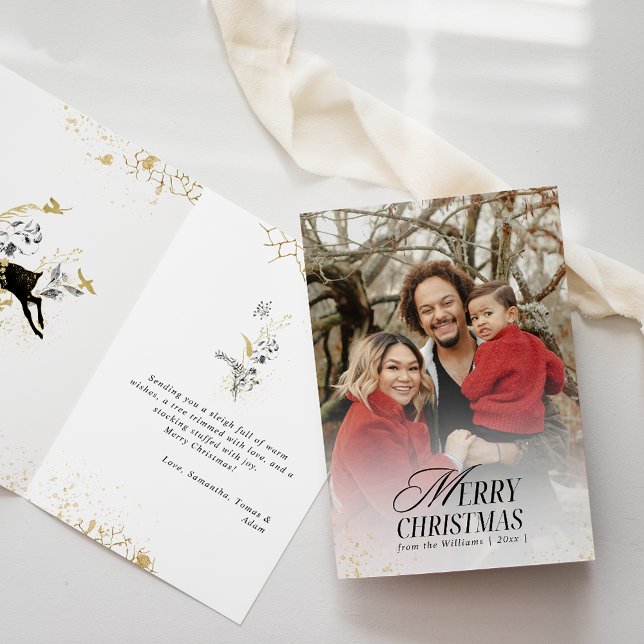 Carte Arc Boho Gold & Black Floral Photo Noël (Créateur téléchargé)