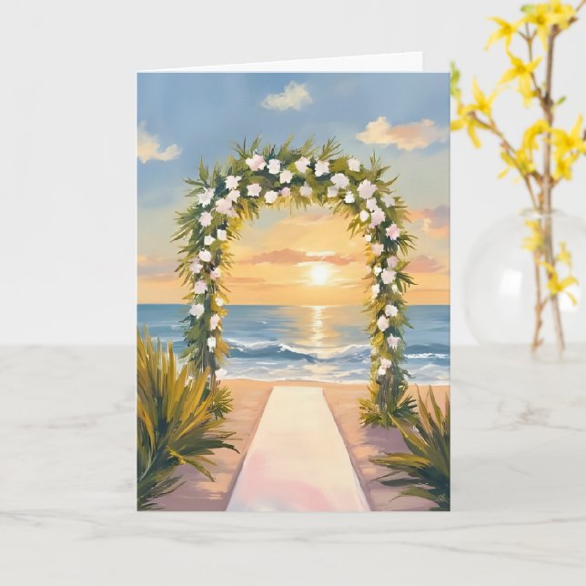 Carte Arc de mariage de plage aquarelle florale (Fleur jaune)