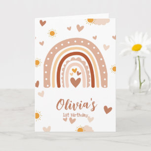 Carte Arc en ciel Boheme - 1 an Anniversaire Fille