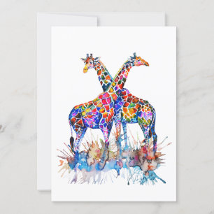 Carte Arc-en-ciel coloré Aquarelle Giraffes