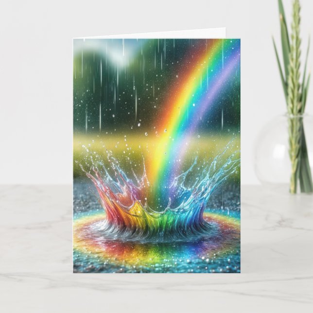 Carte Arc-en-ciel d'anniversaire éclaboussant dans une f (Devant)