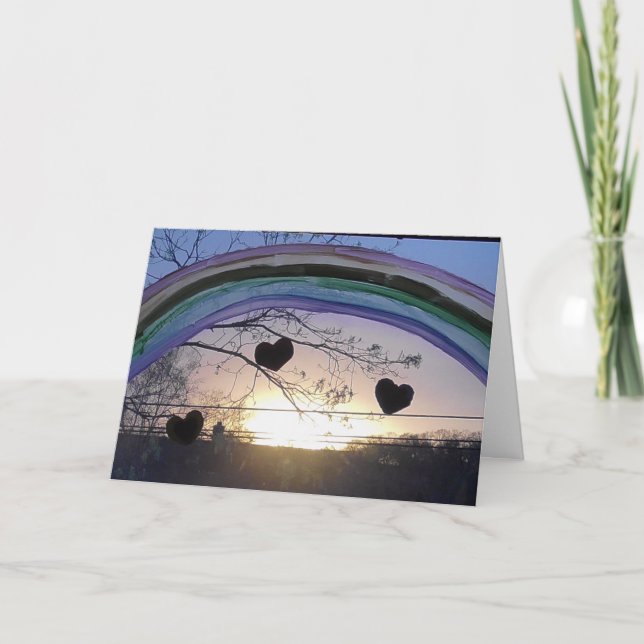 Carte Arc-en-ciel et cœurs Pensant à vous Vous manquant (Devant)