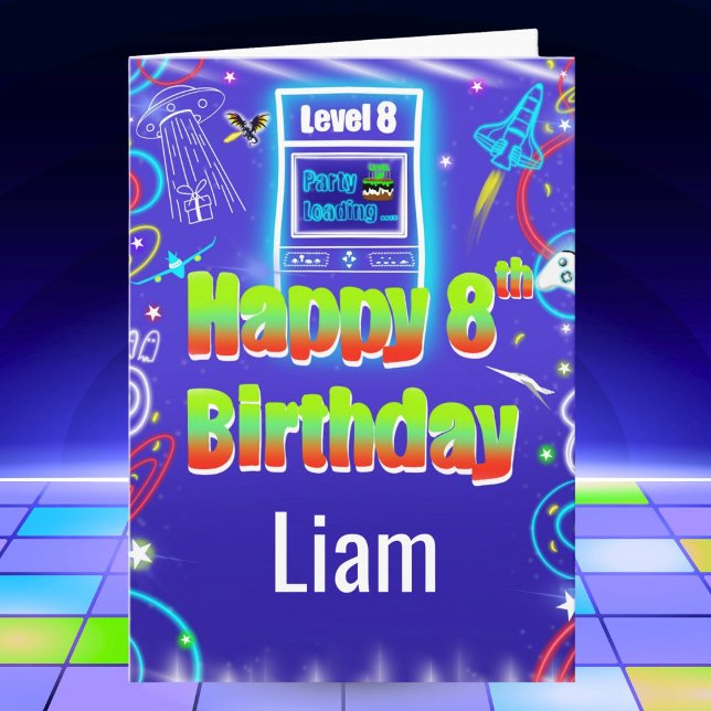 Carte Arcade Rétro Personnalisé 8ème Anniversaire  (Créateur téléchargé)