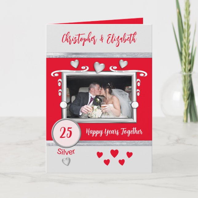 Carte Argent 25e anniversaire ajouter des noms de photo  (Devant)