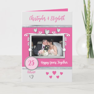 Carte Argent 25e anniversaire ajouter des noms de photo 