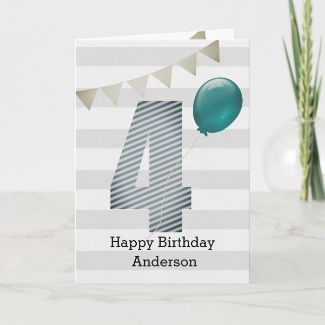 Carte Argent et bleu 4e anniversaire (Devant)