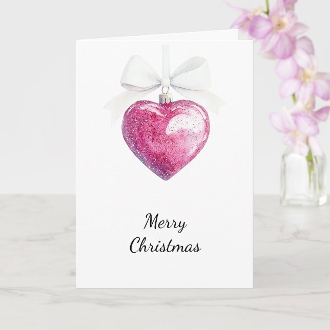 Carte Argent rose Glam Coeur ornement Noël (Orchidée)