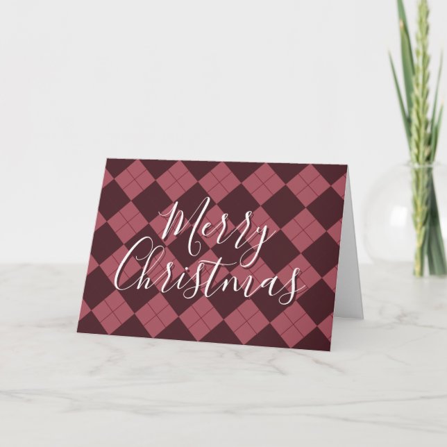 Carte Argyle Rouge Classique "Joyeux Noël" Non-Photo (Devant)