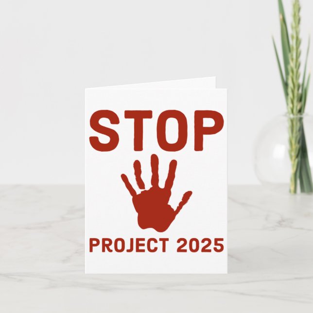 Carte Arrêter Project 2025 Horror Design With Handprint  (Devant)