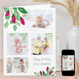 Carte Arrière-grand-mère 4 Photo Ditsy Rosebud Rose Fête