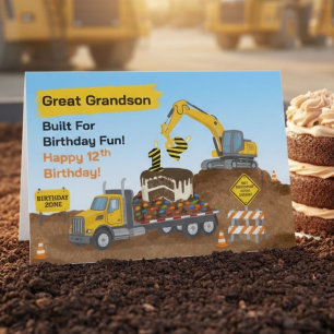 Carte Arrière-petit-fils 12e anniversaire Chantier de co