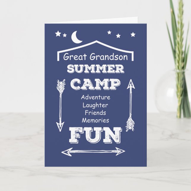 Carte Arrière-petit-fils Camp Fun Bleu Marine, Pensée po (Devant)