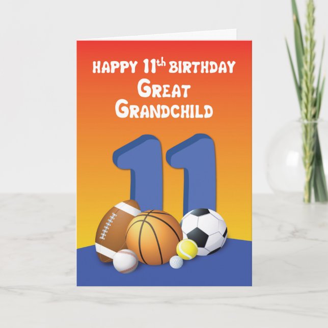 Carte Arrière-petit-fils, garçon 11e anniversaire Ballon (Devant)