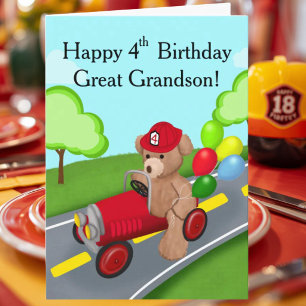 Carte Arrière-petit-fils Joyeux 4ème Anniversaire Ours C
