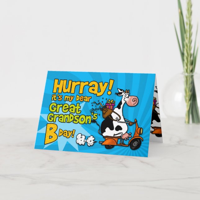 Carte arrière-petit-fils scooter vache - arrière-petit-f (Devant)