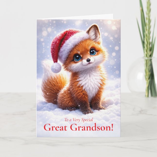Carte Arrière-petit-fils Vacances de Noël avec Renard Mi (Devant)