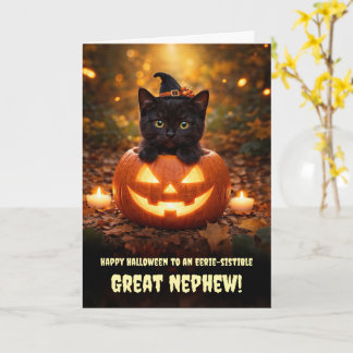 Carte Arrière-petit-neveu Joyeux Halloween Chat noir Cit