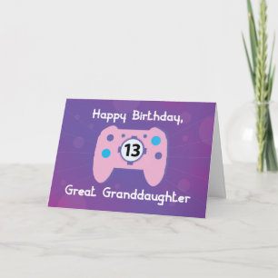 Carte Arrière-petite-fille 13 ans Anniversaire Joueuse d