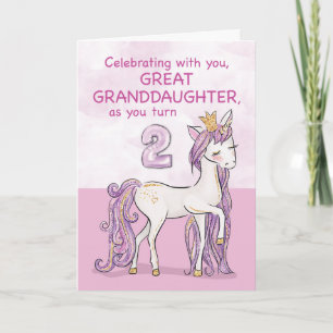 Carte Arrière-petite-fille 2ème Anniversaire Cheval Rose