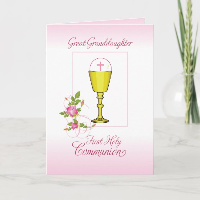 Carte Arrière-petite-fille Rose Première Communion (Devant)