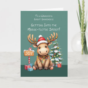 Carte Arrière-petite-nièce adorable drôle de Noël d'élan