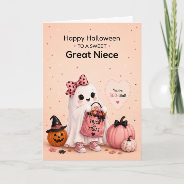 Carte Arrière-petite-nièce Halloween Fantôme Mignon (Devant)