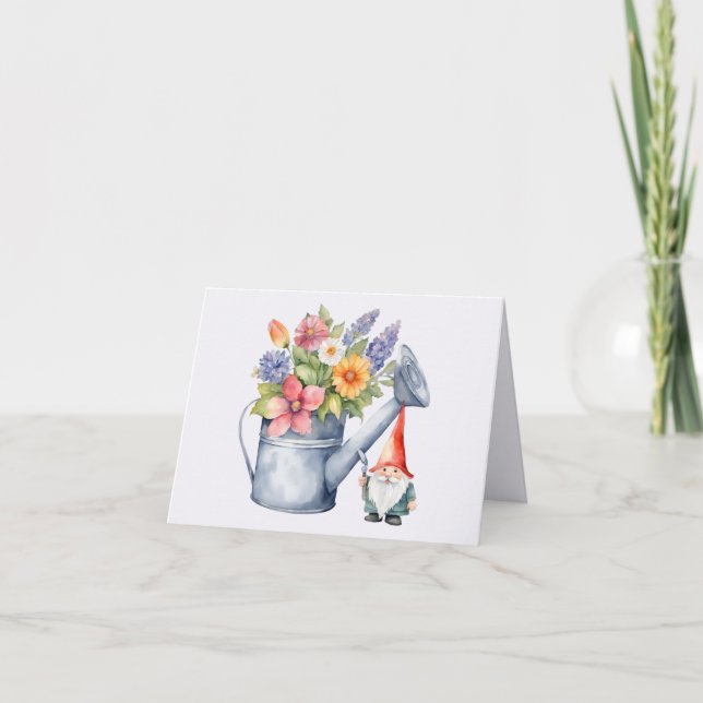 Carte Arrosoir avec fleurs et nain de jardin  (Devant)