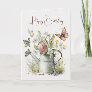 Carte Arrosoir avec tulipes Anniversaire