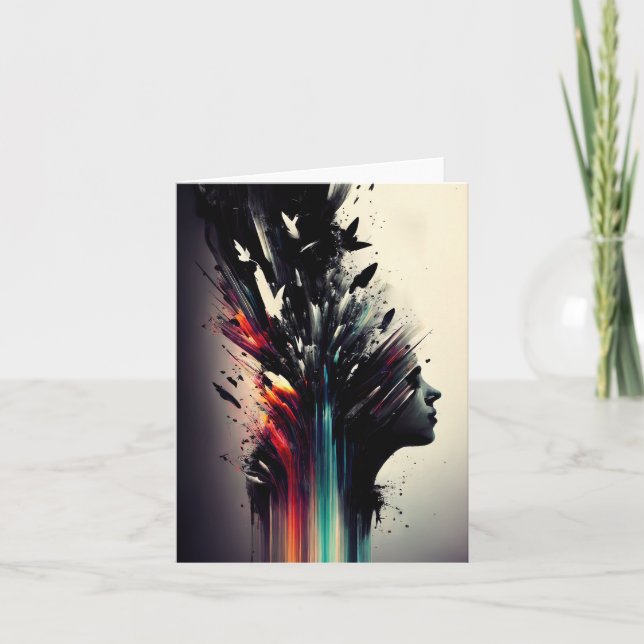 Carte Art abstrait boho avec visage de fille (Devant)