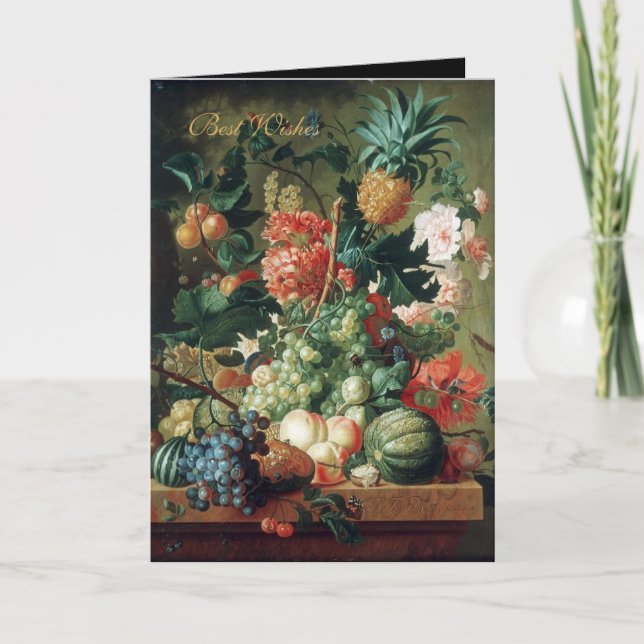 Carte Art Ancien Nature Morte Fleurs Avec Fruit (Devant)