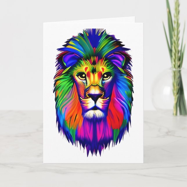 Carte Art coloré de visage de lion (Devant)