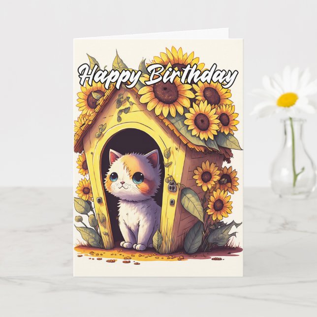 Carte Art Daydreaming Kitty Cat Design (Petite plante)