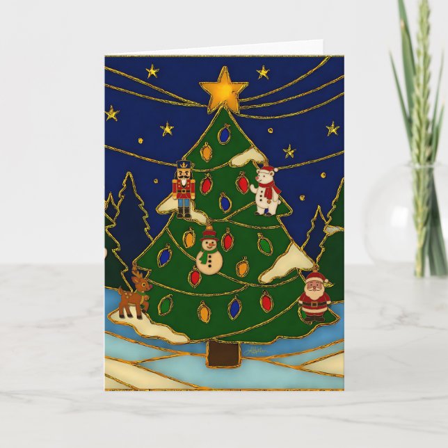 Carte Art de cloisonné Forêt fantaisiste Noël classique  (Devant)