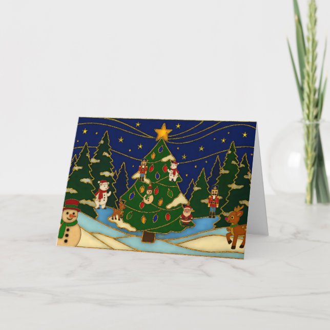 Carte Art de cloisonné Forêt fantaisiste Noël classique  (Devant)