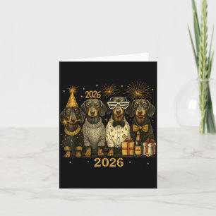Carte Art de fête vintage Dachshund Nouvel An 2026 Or