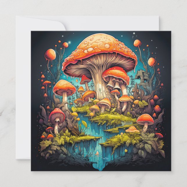 Carte Art de la forêt de champignons psychédélique sauva (Devant)