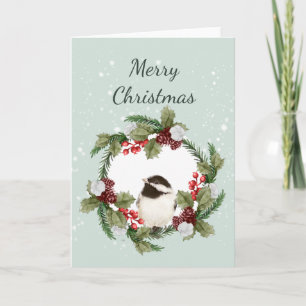 Carte Art de la nature à l'aquarelle de mésange de Noël 