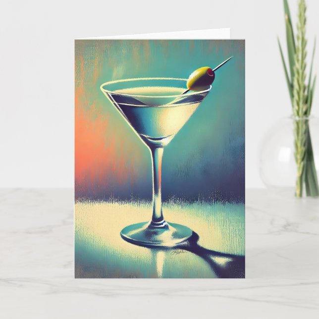 Carte Art de martini du milieu du siècle, j'aime le blue (Devant)