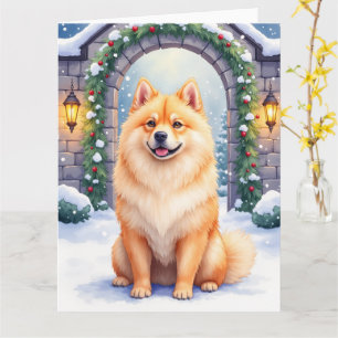 Carte Art de Noël de la cour enneigée du Chow Chow