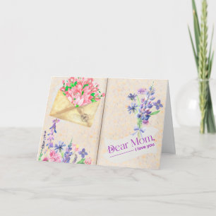 Carte Art de style de livre ouvert vintage avec maman fl