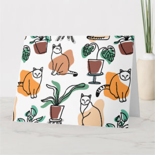 Carte Art de trait dessin chats et fleurs