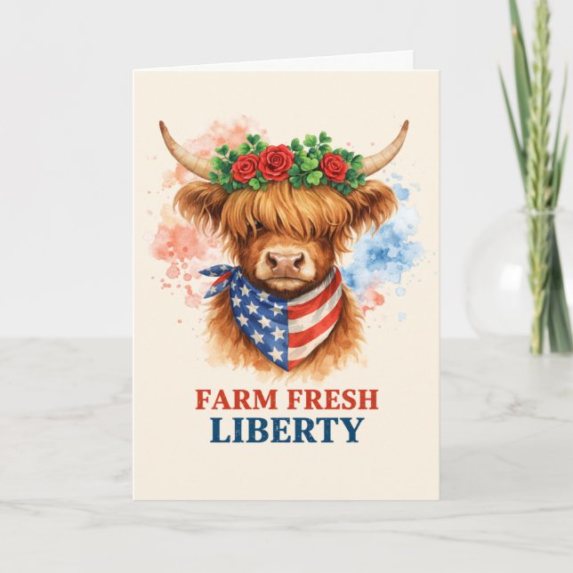 Carte Art de vache Highland Liberty fraîche de la ferme  (Devant)