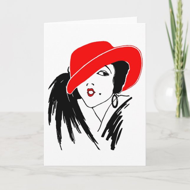 Carte Art Déco Belle femme Casquette rouge (Devant)