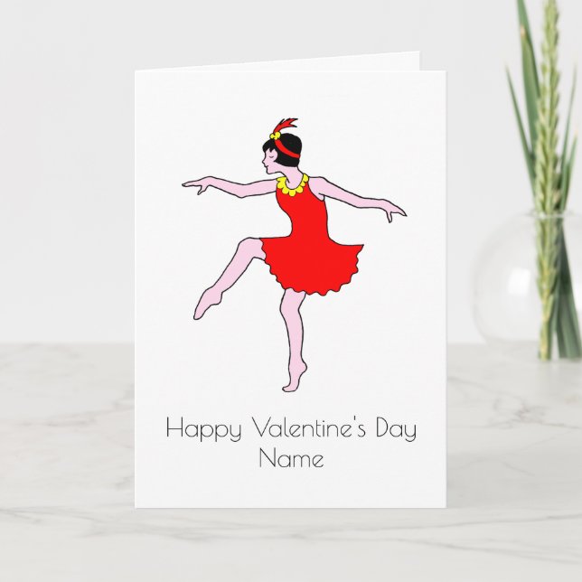 Carte Art Déco Danseuse Robe Rouge Valentines (Devant)