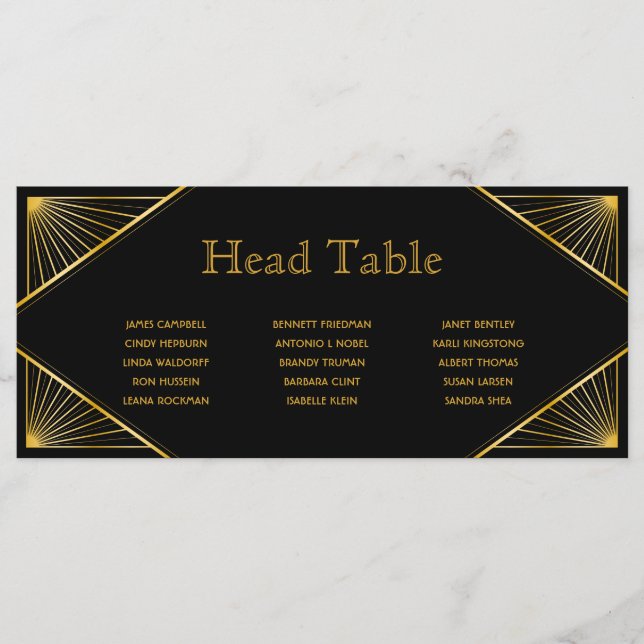 Carte Art Déco Gatsby Mariage Head Table (Devant)